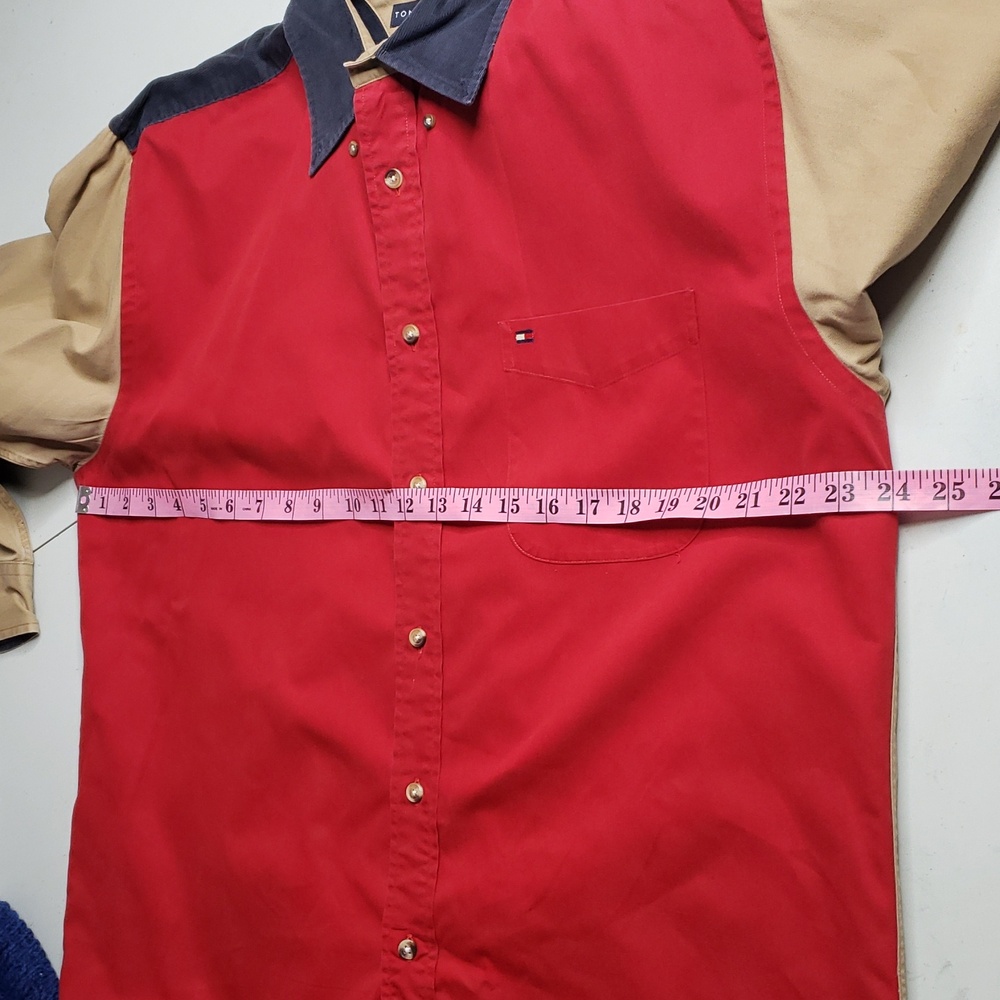 Vintage Tommy Hilfiger Cotton Wool Corduroy Colorblock Button Shirt Size L 90s - Picture 9 of 16